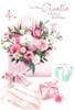 Auntie Birthday Card - Pink White Flowers in Envelope with Glitter 7.75x 5.25"