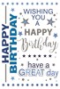 Open Male Birthday Card - Blue Writing and Star with Silver Foil 7.75" x 5.25"