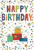 Open Male Birthday Card - Multicoloured Text and Gifts Gold Foil 7.75x5.25"