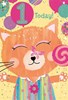 Age 1 Birthday Card - 1st Birthday Ginger Cat Pink Butterfly and Foil 7.75x5.25