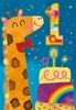 Age 1 Birthday Card - 1st Birthday Giraffe with Multicoloured Cake 7.75"x5.25"