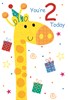 Age 2 Birthday Card - Giraffe in Party Hat Stars Swirls Glitter 7.75x5.25"