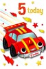 Age 5 Boy Birthday Card - 5th Birthday Red Racing Car Stars with Foil 7.75x5.25"