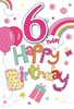 Age 6 Birthday Card - Multicoloured Writing Balloons, Rainbow & Gifts 7.75x5.25"