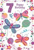 7th Birthday Card - Age 7 Girl Pink Lilac Green Butterflies & Foil 7.75x5.25"