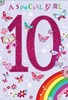 Age 10 Girl Birthday Card - 10th Birthday Glitter 10 With Rainbow 7.75 x 5.25"