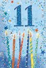 Age 11 Boy Birthday Card -11th Birthday Blue with Candles Silver Foil 7.75x5.25"