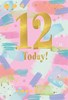 Age 12 Girl Birthday Card - Pink with Lilac Green Abstract and Foil 7.75x5.25"