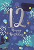 Age 12 Boy 12th Birthday Card - Blue with Paint Splash & Silver Foil 7.75x5.25"