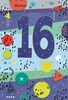 Age 16 Boy Birthday Card - Blue Number 16 Red Green Shapes & Foil 7.75x5.25"