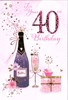40th Birthday Card - Age 40 Pink with Champagne and Gold Foil 7.75x5.25"