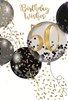 50th Birthday Card - Age 50 Black & Grey Balloons with Gold Foil 7.75x5.25