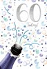Age 60th Male Birthday Card - Blue Champagne Bubbles Silver Foil 60 7.75x5.25"