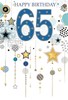 Age 65 Male Birthday Card - Blue Numbers Stars and Spots Gold Foil 7.75x5.25"