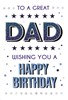 Dad Birthday Card - Blue Writing and Stars with Silver Foil 7.75x5.25"
