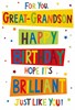 Great Grandson Birthday Card - Bright Multicoloured Writing and Stars 7.75x5.25"