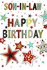 Son In Law Birthday Card - Brown Green and Grey Stars with Gold Foil 7.75x5.25"