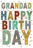Grandad Birthday Card - Blue Green Yellow Writing & Stars Gold Foil 7.5x5.25"