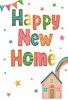 New Home Greetings Card - House with Rainbow out of Chimney Gold Foil 7.75x5.25"