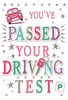 Passed Your Driving Test Greetings Card - Pink Car Silver Foil Stars 7.5"x5.25"