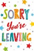 Sorry You're Leaving Greetings Card - Multicoloured Stars Silver Foil 7.75x5.25"
