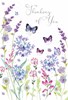 Thinking of You Card - Lilac Pink Wild Flowers Butterflies with Foil 7.75x5.25"