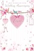 Open Wedding Anniversary Card - Pink Heart, Birds Roses & Silver Foil 7.75x5.25"