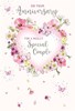 Wedding Anniversary Card - Pink Heart Flowers Butterflies Silver Foil 7.75x5.25"