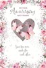 Wedding Anniversary Card - Silver Foil Heart Pink Butterflies Flowers 7.75x5.25"