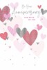 Open Wedding Anniversary Card - Pink Hearts with Silver Foil 7.75x5.25"