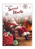 Uncle Christmas Card - Traditional Santa asleep in Chair with Red Foil 7.5x5.25"