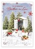 Brother-in-Law Christmas Card - White Shed in Snowy Garden Red Foil 7.5x5.5"