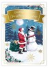 Open Happy Christmas Card - Santa & Snowman 3d Banner & Gold Foil 7.75x5.25"