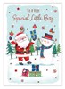 Special Little Boy Christmas Card - Santa Snowman and Robins Red Foil 7.5x5.25
