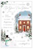 First Christmas In Your New Home Card - House and Snowman with Silver Foil 9x6"