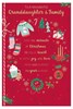 Granddaughter & Family Christmas Card - Red with Xmas Items Gold Foil Verse 9x6"