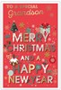 Grandson Christmas Card - Red with Green White and Gold Writing with Foil 9x6"