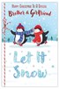 Brother & Girlfriend Christmas Card - Penguins Ice Skating with Twine Foil 9x6"