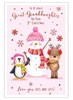 Great Granddaughter 1st Christmas Card - Pink with Snowman & Friends Foil 9x6"