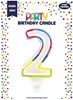 Number 2 Multicoloured Double Sided Glitter Birthday Party Candle - 3"/7.5cm