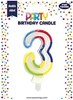 Number 3 Multicoloured Double Sided Glitter Birthday Party Candle - 3"/7.5cm