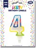 Number 4 Multicoloured Double Sided Glitter Birthday Party Candle - 3"/7.5cm