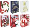 Set of 6 Extra Large Christmas Gift Bags with Handle & Tag - Mixed Designs