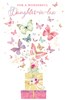 Daughter-in-Law Birthday Card - Pink Green Lilac Butterflies & Silver Foil 9x6"