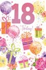 Age 18 Female 18th Birthday Card - Balloons Presents and Flowers Pink Foil 9x6"