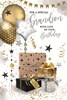 Grandson Birthday Card - Black Gold Silver Balloons Presents Silver Foil 9x6"