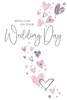 Wedding Day Card - Congratulations Pink Hearts with Silver Foil Writing 9x6"