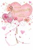 Our Anniversary Card - Pink Hearts Flowers and Butterflies Gold Foil  9x6"