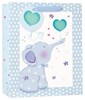 Large Birth Baby Boy Gift Bag - Blue Elephant with Ribbon Handle & Tag 13x10.25"