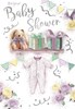 Baby Shower Card - Unisex Boy or Girl Teddy Babygro with Silver Foil 7.5x5.25"